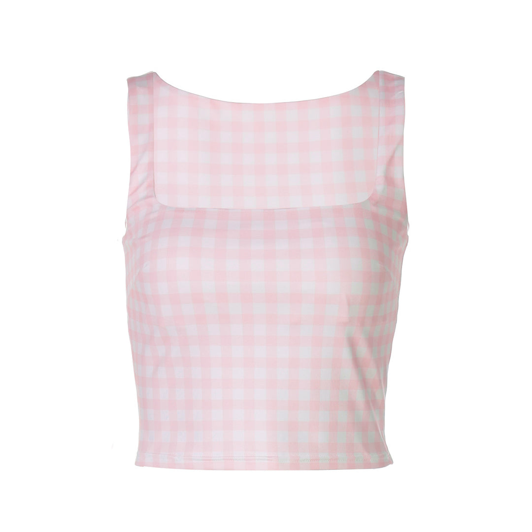 Damer Crop-top med kvadratisk udskæring og ternet mønster Skovae