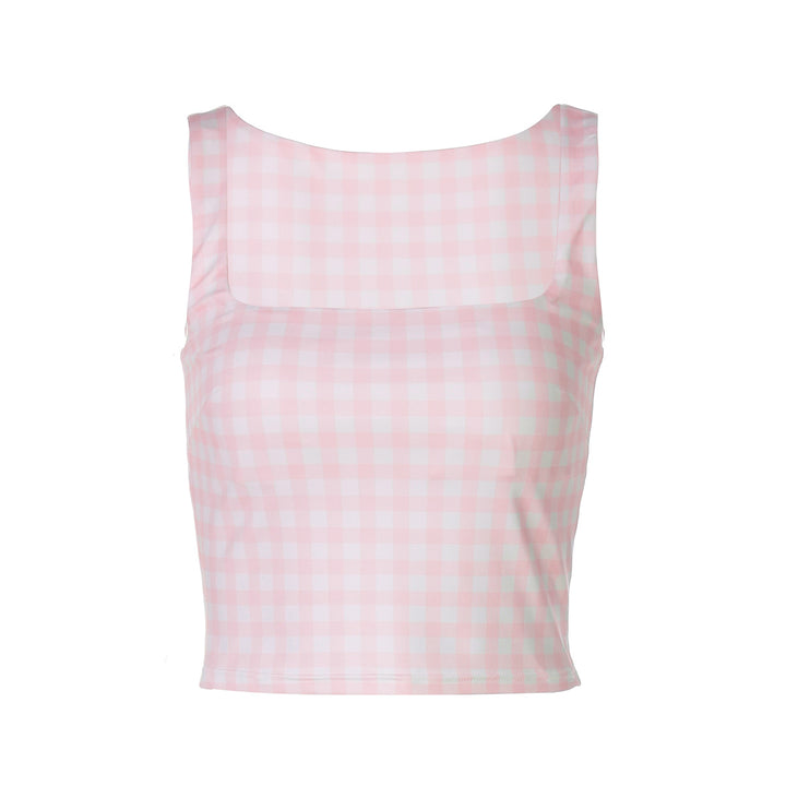 Damer Crop-top med kvadratisk udskæring og ternet mønster Skovae