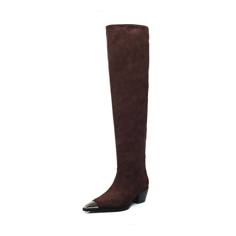 Femme Slouchy Over-knæ Stiletto-støvler med Metallic-Spidsudskæring-detalje Stilla