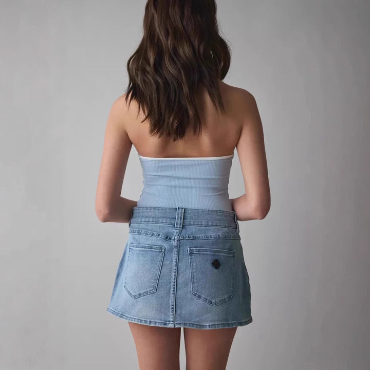 Damer Denim Mini nederdel med kvalitetslommer og moderne snit Skovae