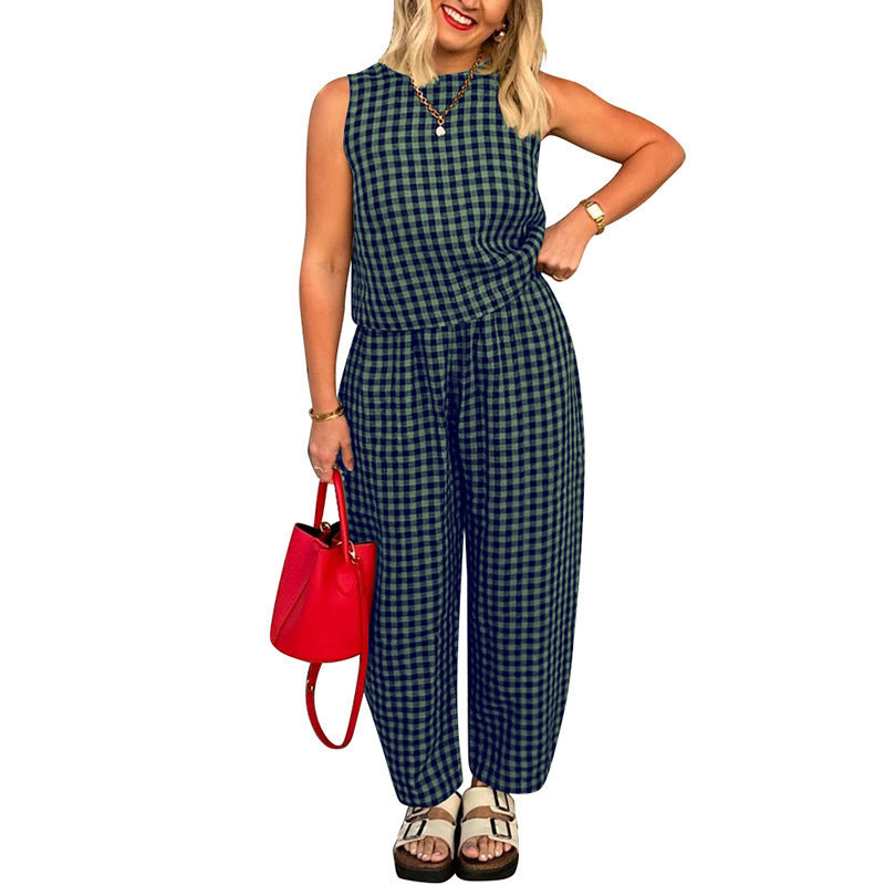 Dame jumpsuit med ternet mønster og afslappet pasform Stilla