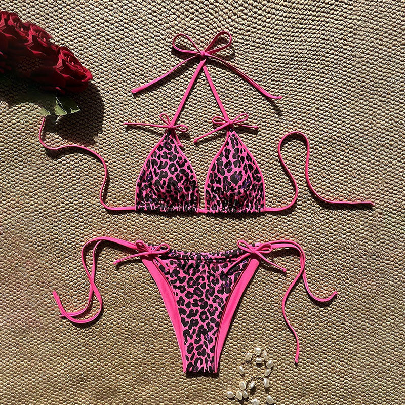 Dame triangel bikini med dyreprint og justerbare bindebånd Skovae
