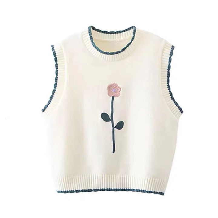 Kvinder broderet blomster strikvest Stilla