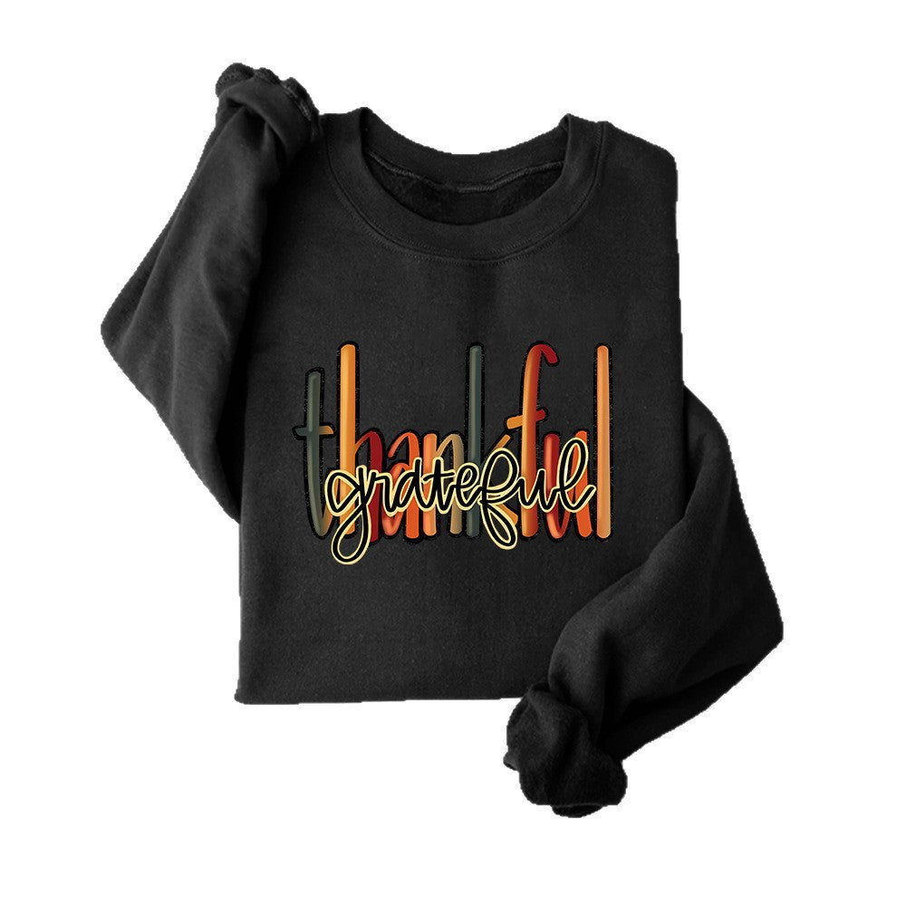 Kvinders sweatshirt med kreativ "thankful" tekst og behagelig pasform Stilla