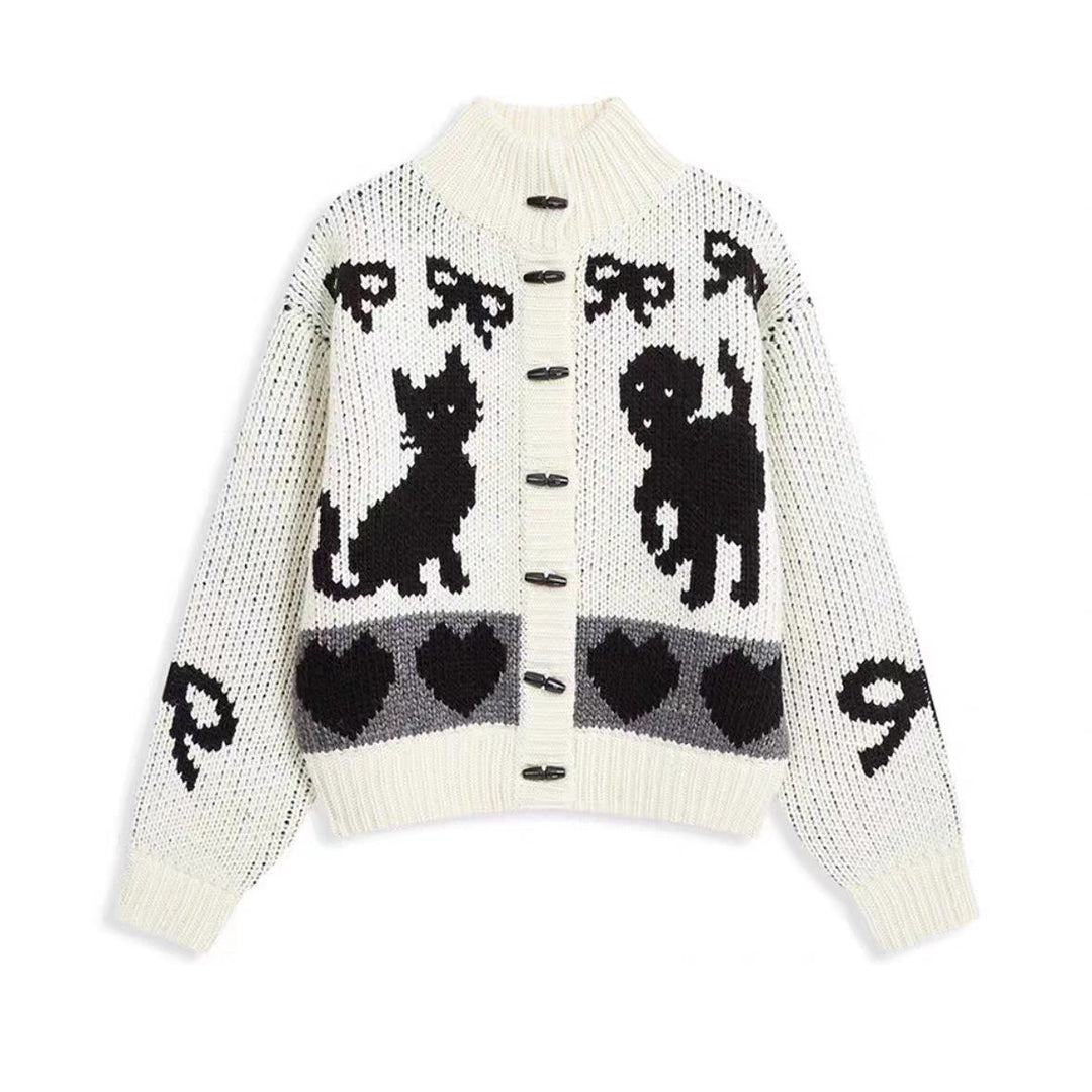 Kvindernes cardigan med trendy dyremotiver og høj krave Stilla