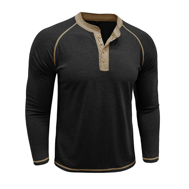 Herrer Langærmet Henley T-shirt med moderne knapdesign og kontrastsømme Stilla