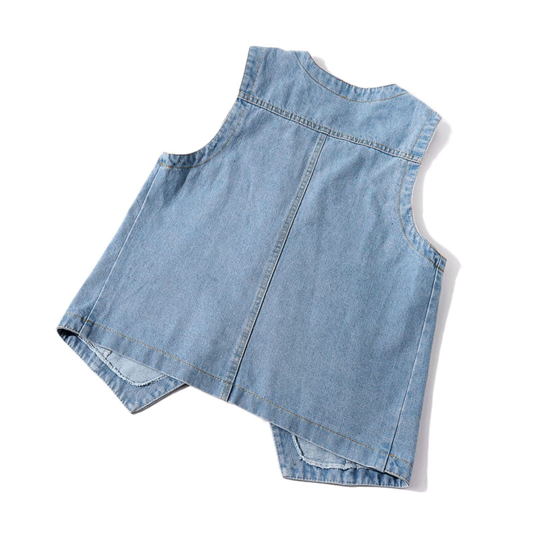 Dame casual denim vest med knapdetaljer og påsyede lommer Skovae
