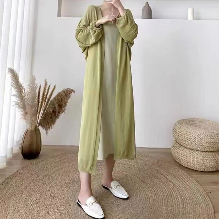 Damer Elegant lang cardigan med ballonformede ærmer og åben front Stilla