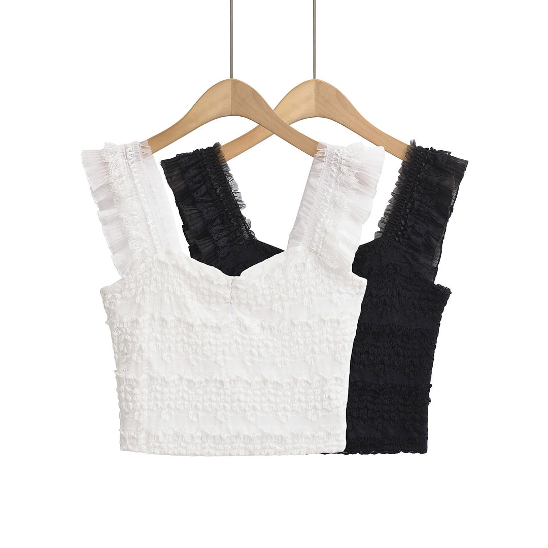 Dame Rynket Crop Top med elastisk materiale og skønne spaghetti-stropper Stilla