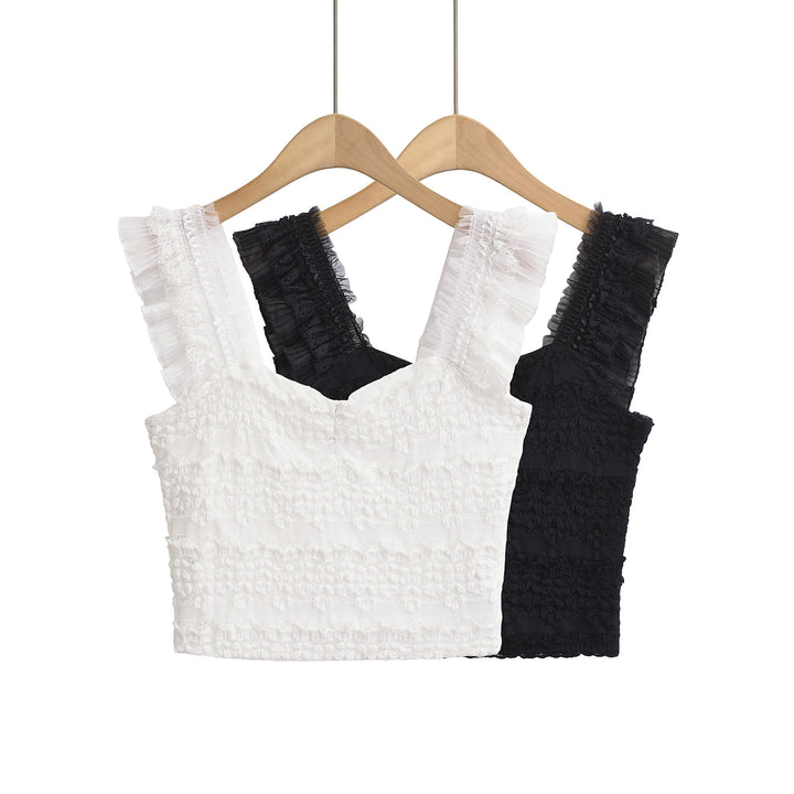 Dame Rynket Crop Top med elastisk materiale og skønne spaghetti-stropper Stilla