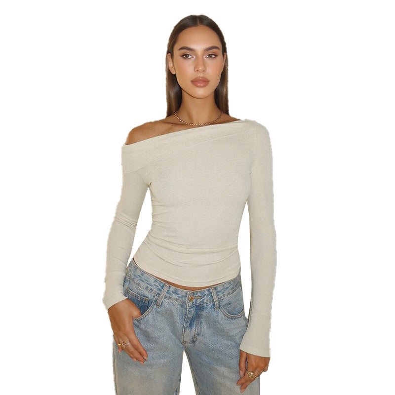 Dame Off-Shoulder Langærmet skjorte med figursyet snit Skovae