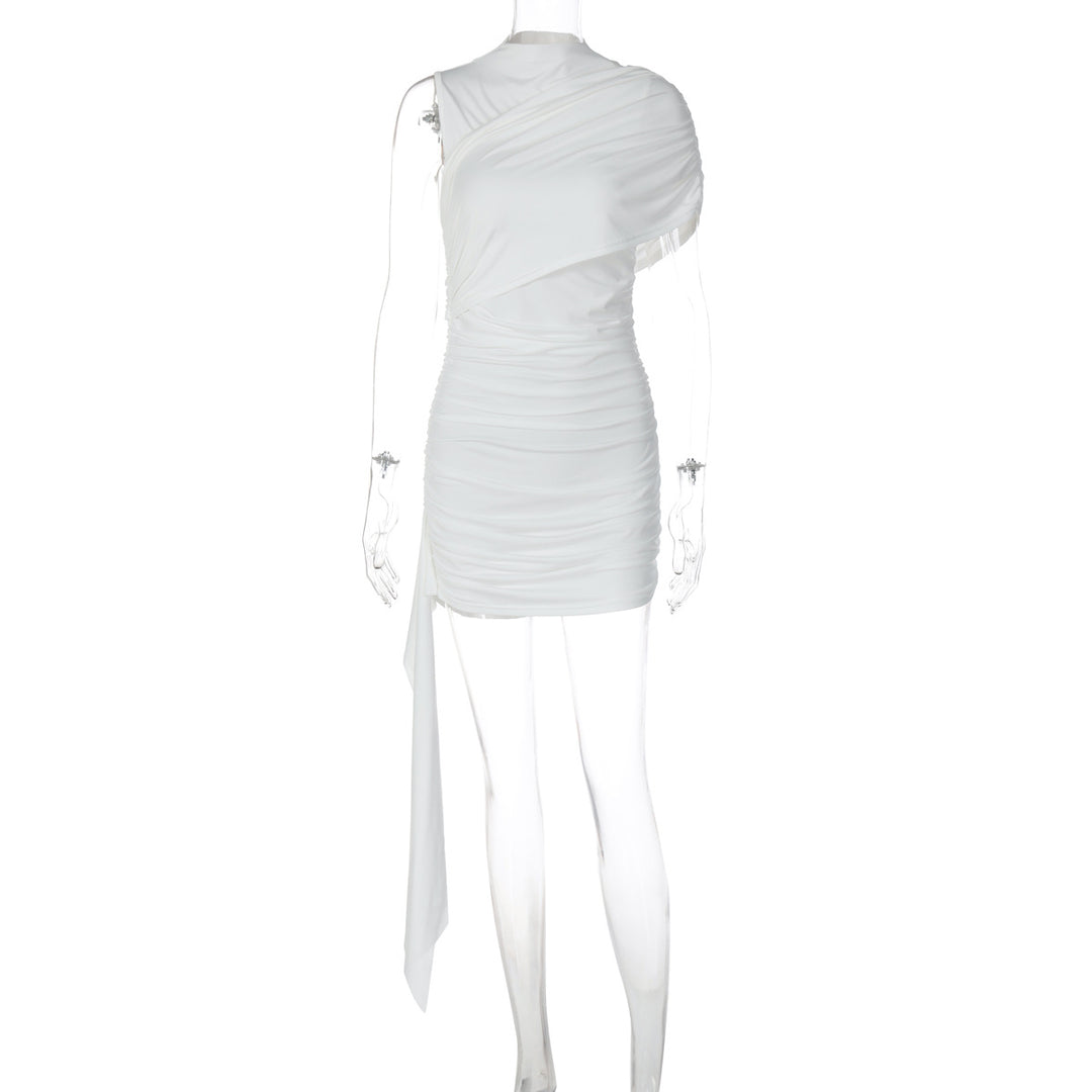 Dame Elegant Cocktailkjole med asymmetrisk kant og drapering Skovae