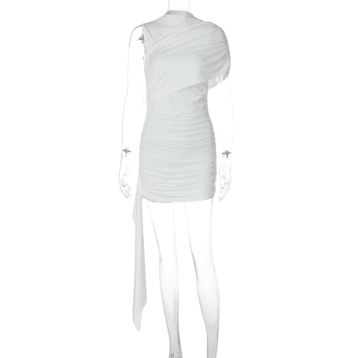Dame Elegant Cocktailkjole med asymmetrisk kant og drapering Skovae