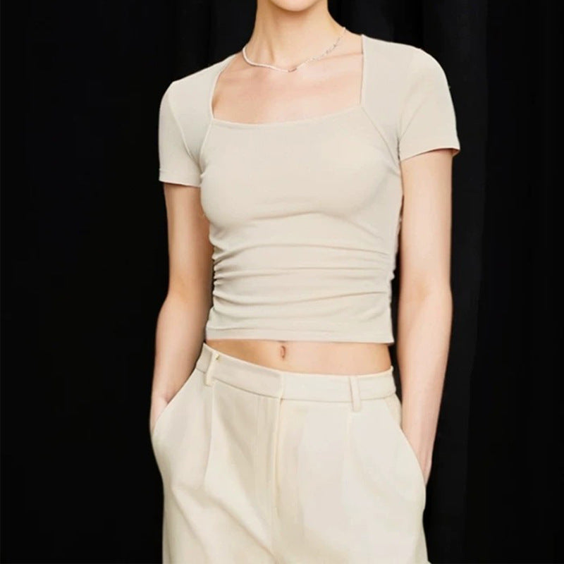 Dame figurtilpasset Crop-Top med firkantet udskæring og korte ærmer Stilla