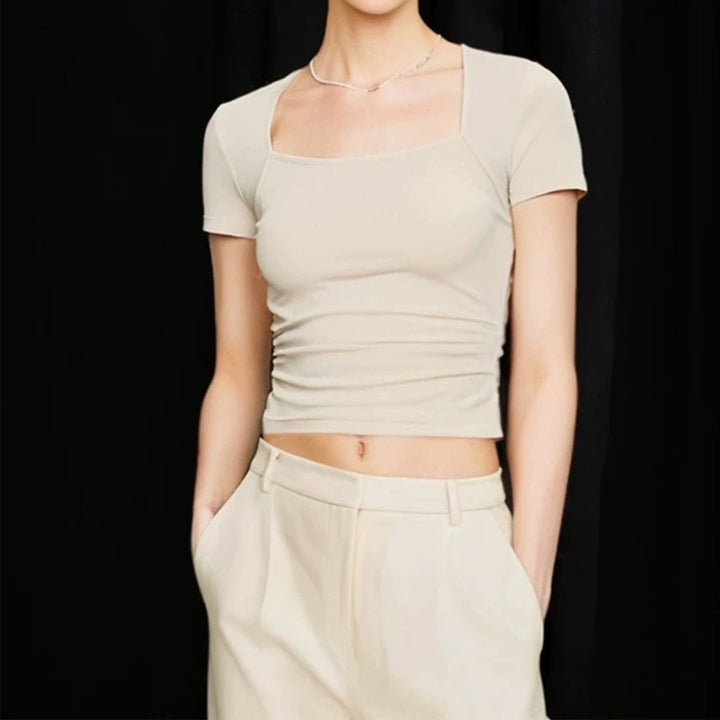 Dame figurtilpasset Crop-Top med firkantet udskæring og korte ærmer Stilla