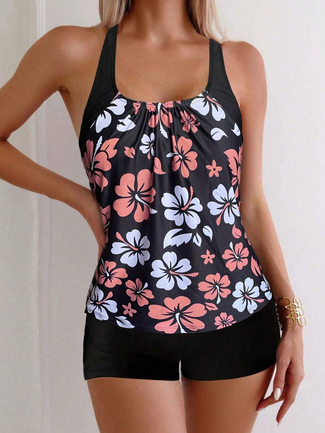 Damer sportligt tankini-sæt med florale accenter Skovae