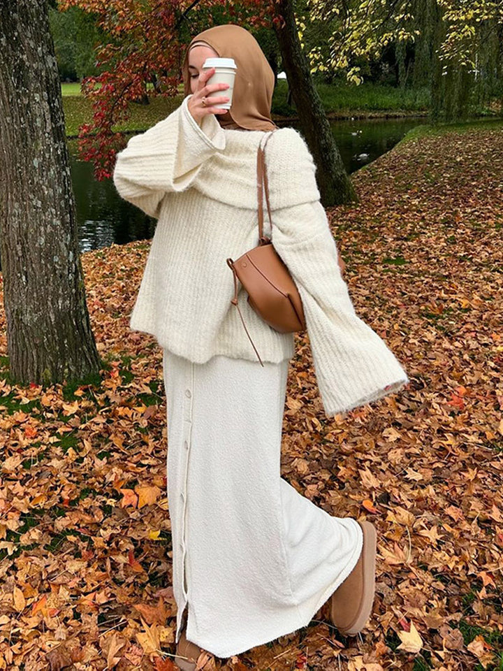 Dame Oversized Strikpullover med løs pasform og dyb V-udskæring Stilla