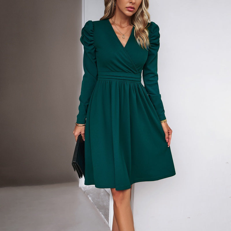 Dame wrapped dress med puffærmer og elastisk taljebælte Stilla