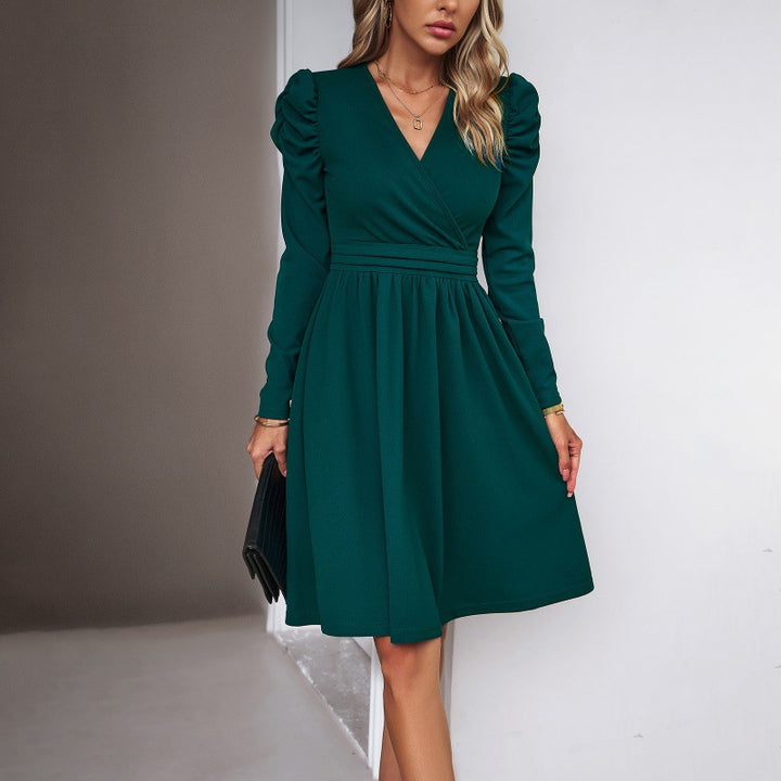 Dame wrapped dress med puffærmer og elastisk taljebælte Stilla