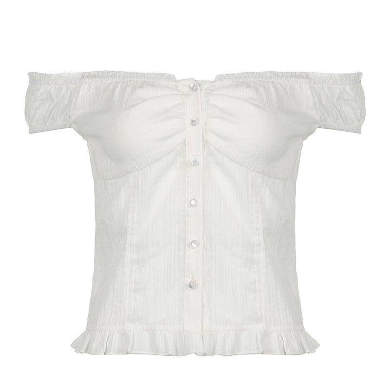 Dame Off-Shoulder Bluse med Rüschensaum Skovae