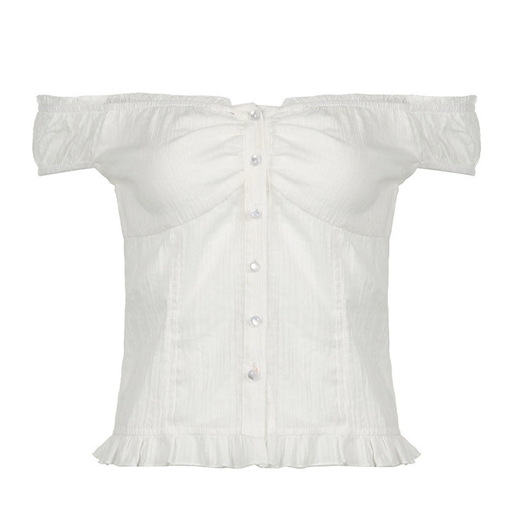 Dame Off-Shoulder Bluse med Rüschensaum Skovae
