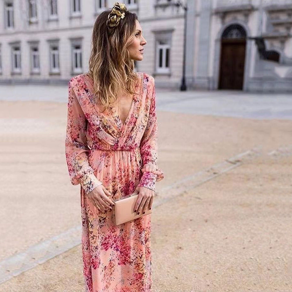 Dame Maxikjole med blomsterdesign og svajende nederdel Stilla