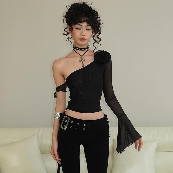 Damer Off-Shoulder Overtøj med transparente ærmer og dekorative accenter Skovae