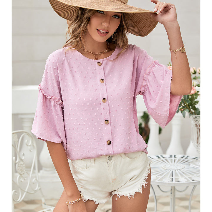 Kvinders Casual Bluse med Flæse Detaljer og Knaplister Stilla