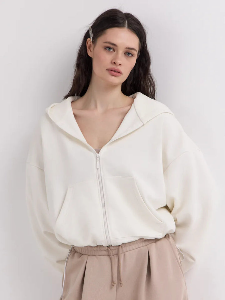 Kvinder Cropped Hoodie Jakke med Lynlås og Oversized Ærmer Skovae