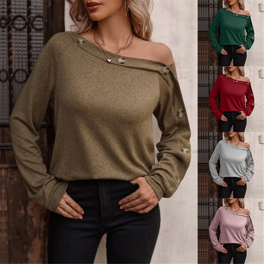 Dame Off-Shoulder Top med dekorative knapdetaljer og afslappet pasform Stilla