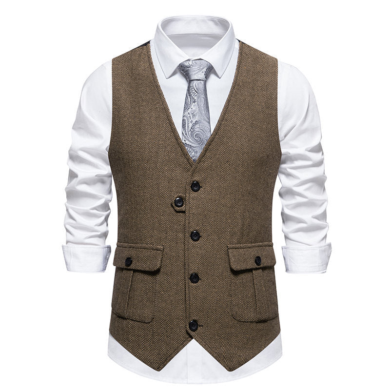 Herrer Elegant Fiskebensmønster Vest Stilla