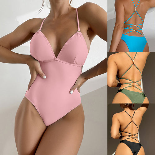 Damer Elegant One-Piece Badeanzug med gyldne detaljer Skovae