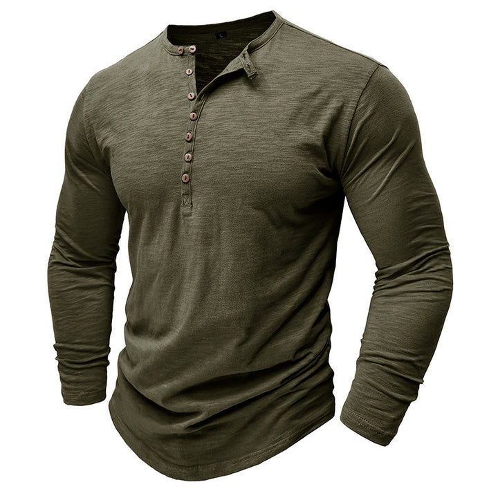 Herrer Langærmet Henley-skjorte med elegant knaplukning og struktureret stof Stilla