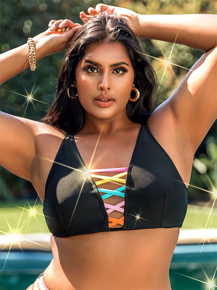 Dame bikini-overdel med justerbare stropper og trendy snøredesign Skovae