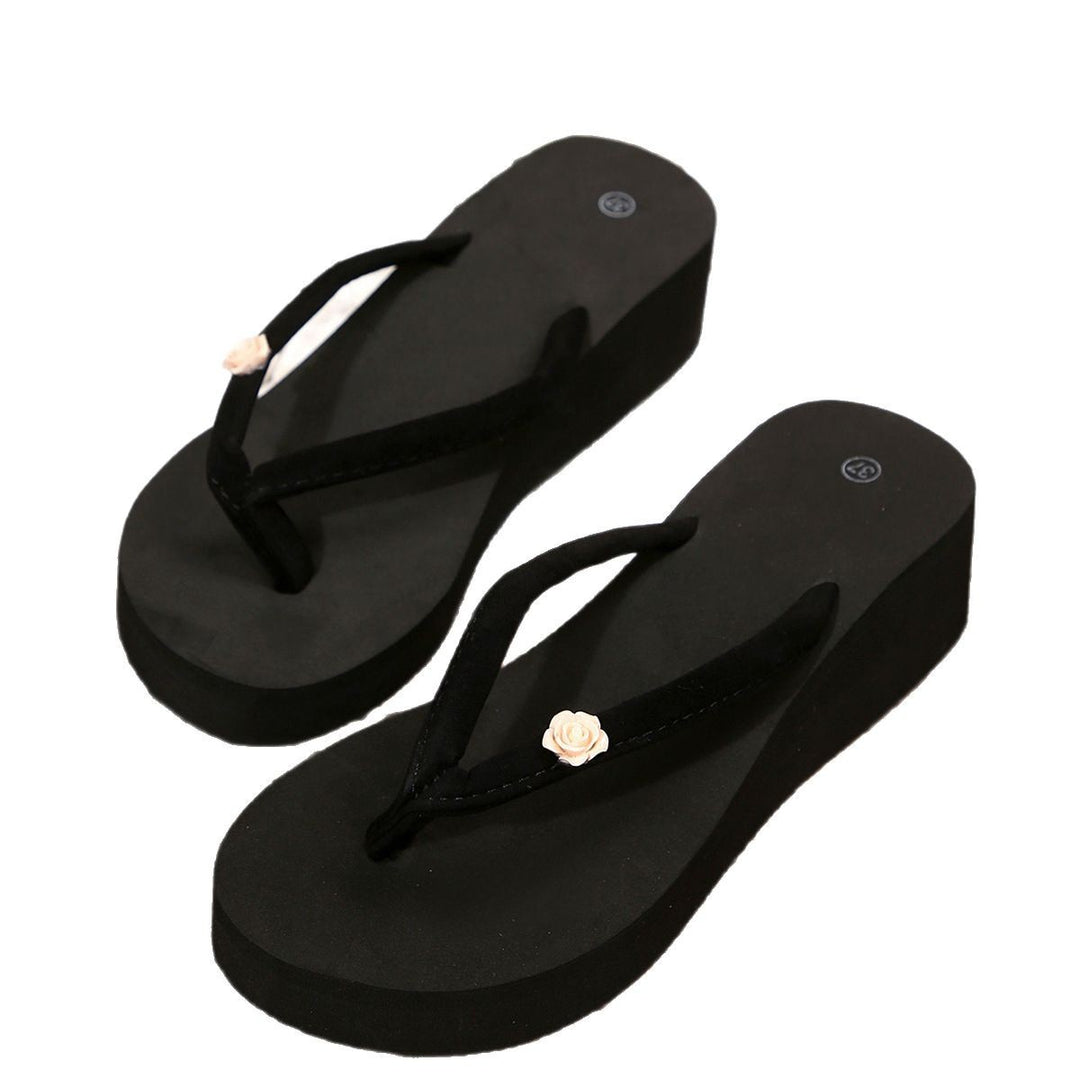 Dame toe-separat sandaler med blomsterapplikationsdetalje og komfortabel kilehæl Stilla