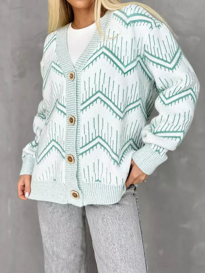 Kvinders cardigan med zigzag mønster og knap detaljer Stilla