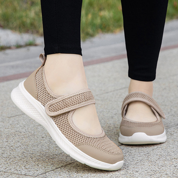 Dame nan Velcro-Sko med Ballerina-stil med åndbart mesh-overside og fleksibel let sål Skovae
