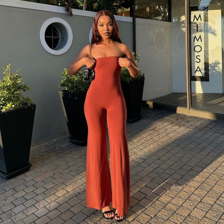 Damen elegantes Jumpsuit im lässigen Design mit Bandeau-Oberteil und weitem Bein Skovae