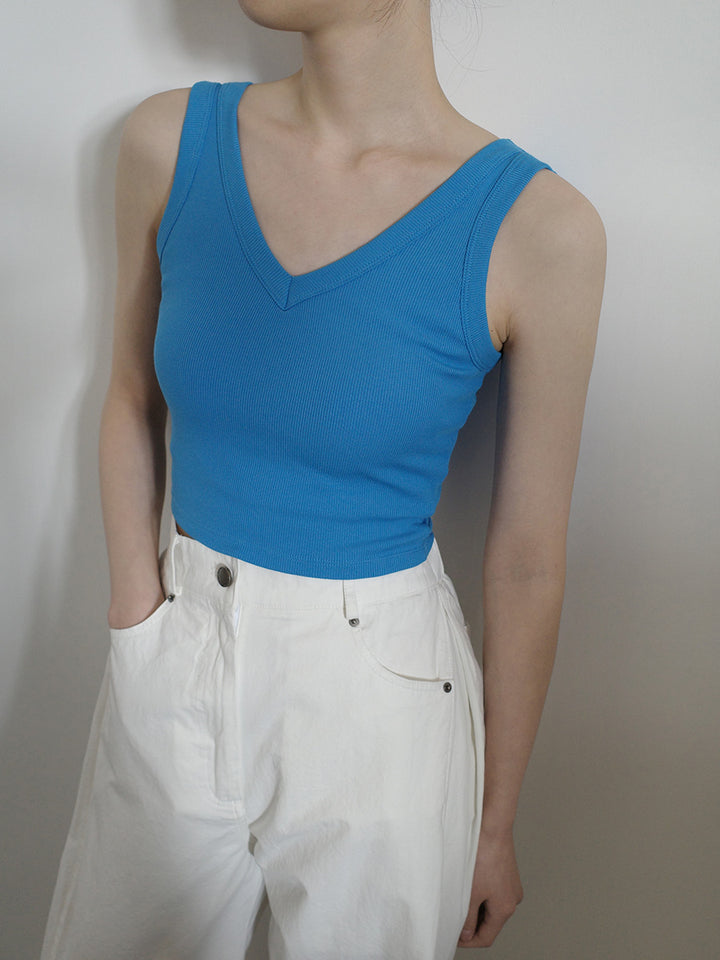 Dame ærmeløs V-udskæring Crop-Top i højkvalitets materialeblanding Stilla