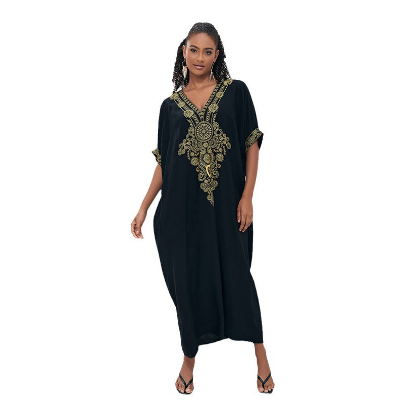 Dame Maxi-Kaftan med fint broderet design og vide ærmer Stilla