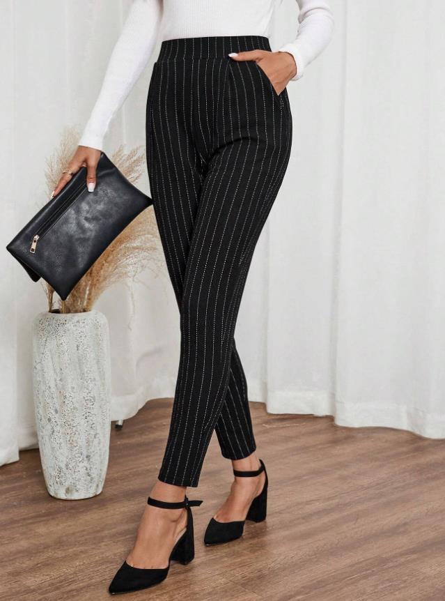 Dame Elegant Slim-Fit Bukser med Nålstriber Stilla