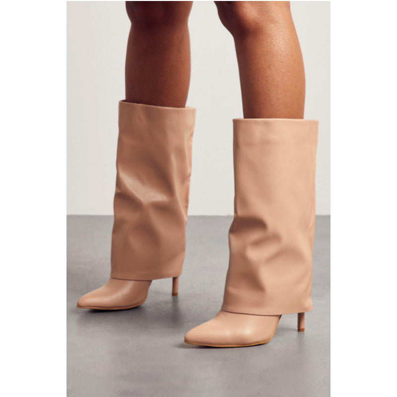 Femme Slouchy Læder Højhælede Støvler Stilla