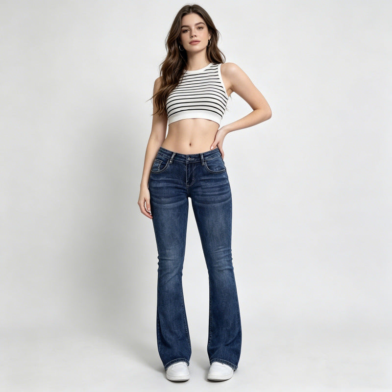 Damer flared jeans i klassisk 70'er årgang look med høj talje Skovae