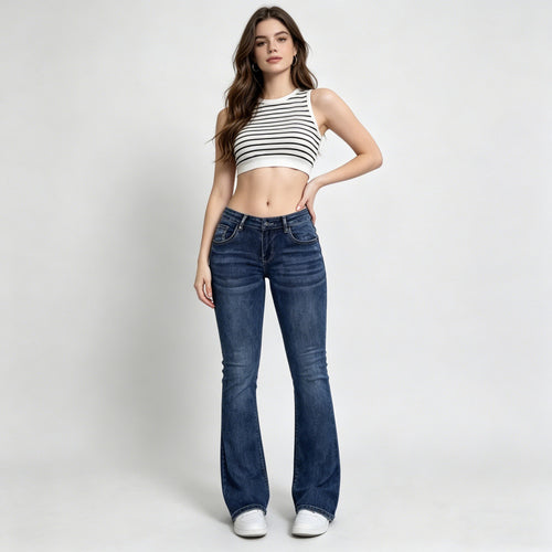 Damer flared jeans i klassisk 70'er årgang look med høj talje Skovae