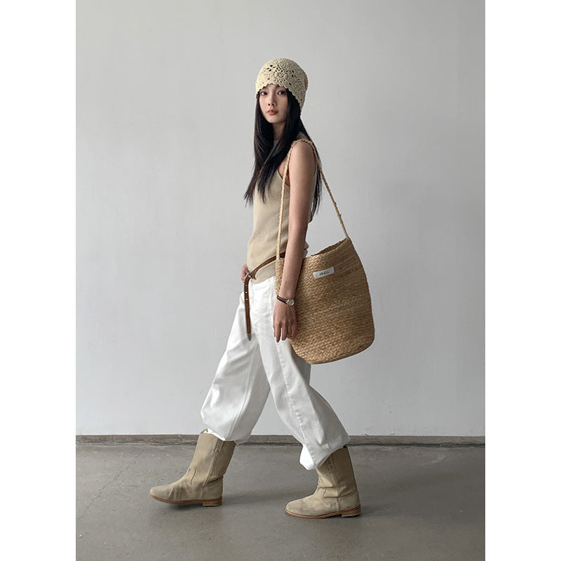 Dame bred High-Waist Jeansbukser med elegant snit og klassiske detaljer Stilla