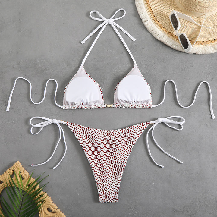 Dame Triangel-Bikini-Sæt med legesyge rynkedetaljer Skovae