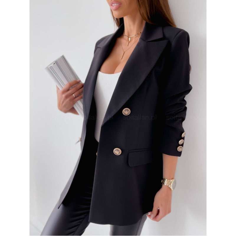 Dame elegant blazer med dobbelt knaprækken og gyldne detaljer Stilla