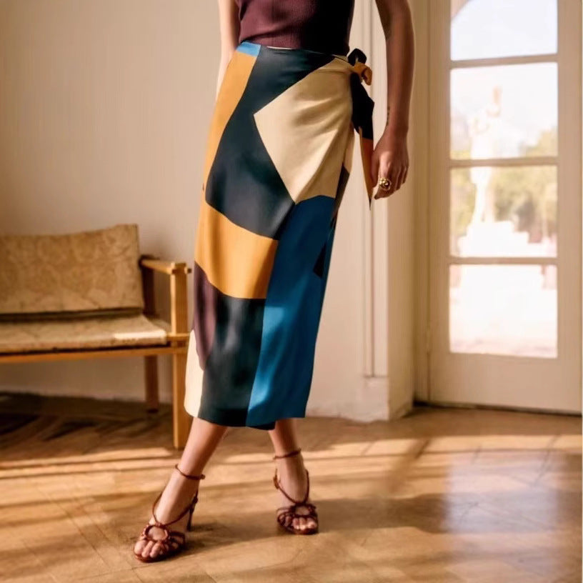 Dame Midi-nederdel med originalt geometrisk design og asymmetrisk taljesnor Stilla