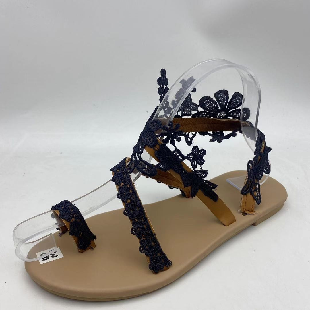 Dame Sandaler med florale spidspapplikationer og komfortabel sål Stilla