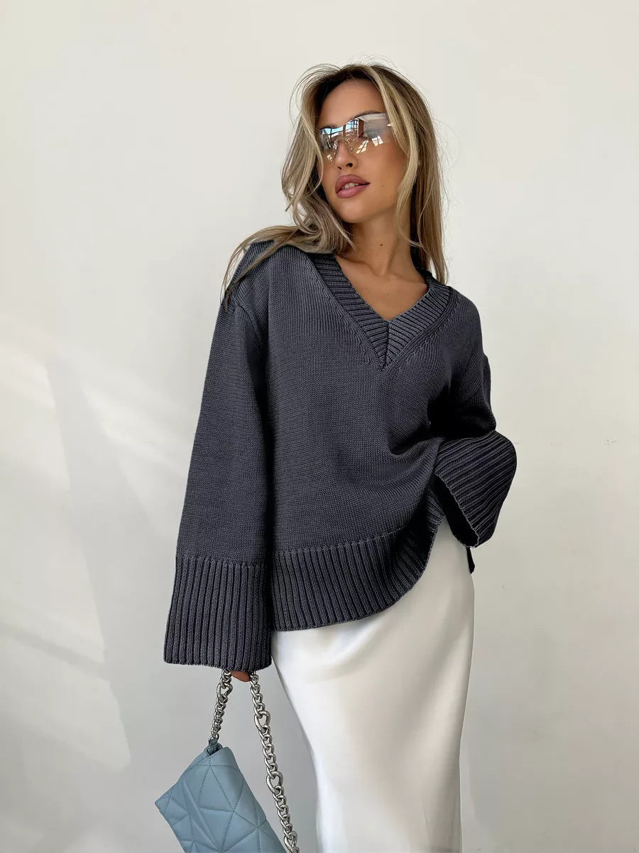 Kvinder luksuriøs V-hals sweater lavet af blødt bomuld Skovae